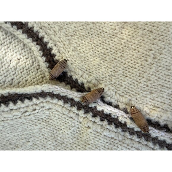 70s Hand Knit 100% Icelandic Wool Sweater Vest Wood Toggles Ivory Brown Chest 39 - Picture 5 of 6